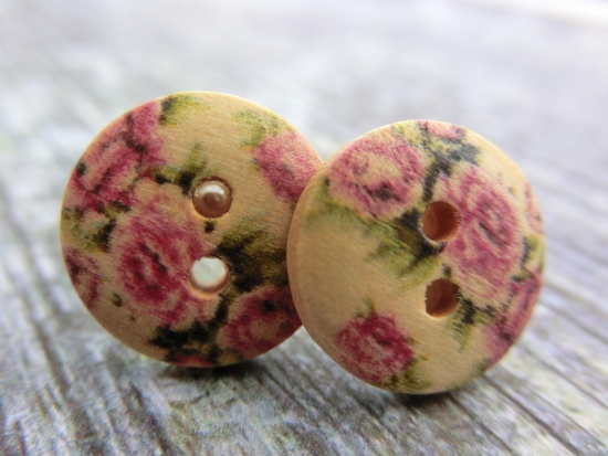 Holzknopf Ohrstecker Blumen Rosen Blüte